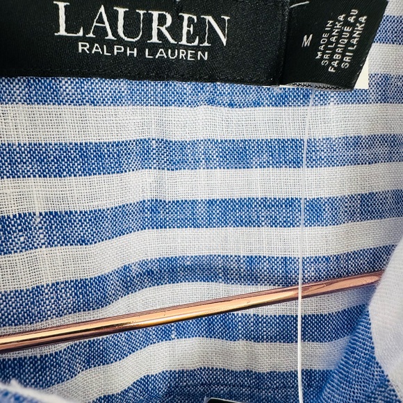 New Ralph Lauren Linen Button Down Striped oversized Shirt poplin - Picture 6 of 8